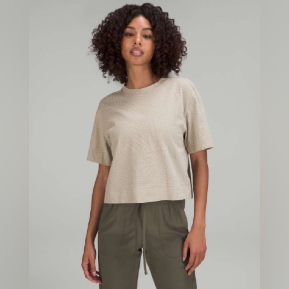 Lululemon Heavyweight Cotton T-Shirt - Size 4 - Gradiating Grid Raw Linen Multi - Picture 1 of 4